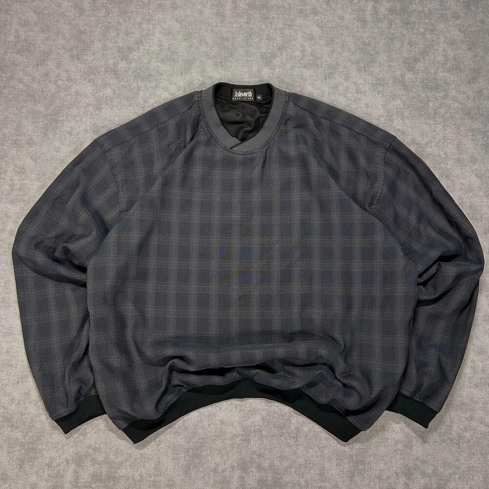 VTG Ashworth USA made grey plaid oversized golf windbreaker pullover mens XXL